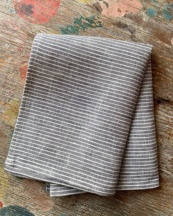 Japanese Linen Kitchen Towel, navy & white stripe