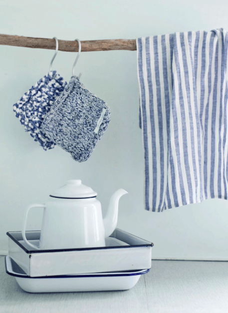 Japanese Linen Kitchen Towel, navy & white stripe