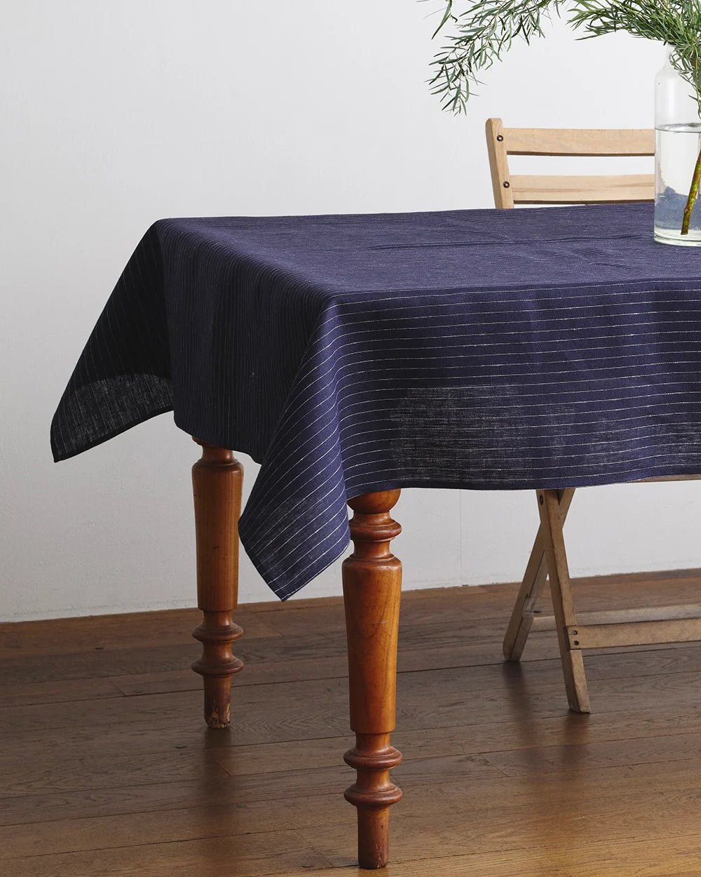 Fog Linen, Navy and Cream Pinstripe Linen Tablecloth, Navy and Cream / Small- Placewares