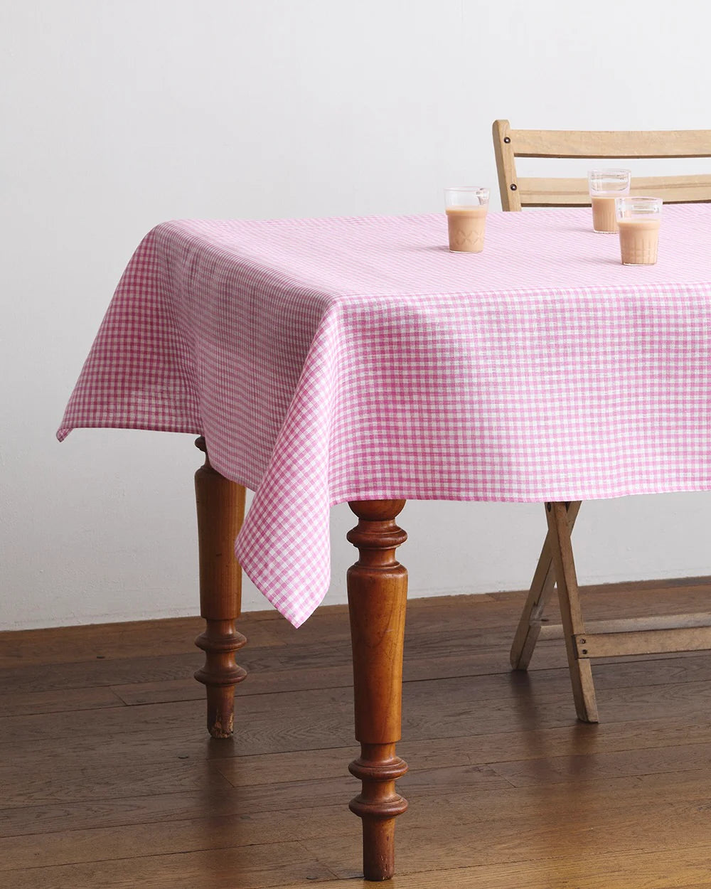 Pink and White Check Linen Tablecloth, Dining, Placewares, 