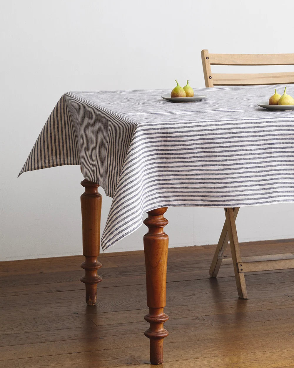 Fog Linen, Blue and Off-White Thin Stripe Linen Tablecloths, Blue and Off-White / Small- Placewares