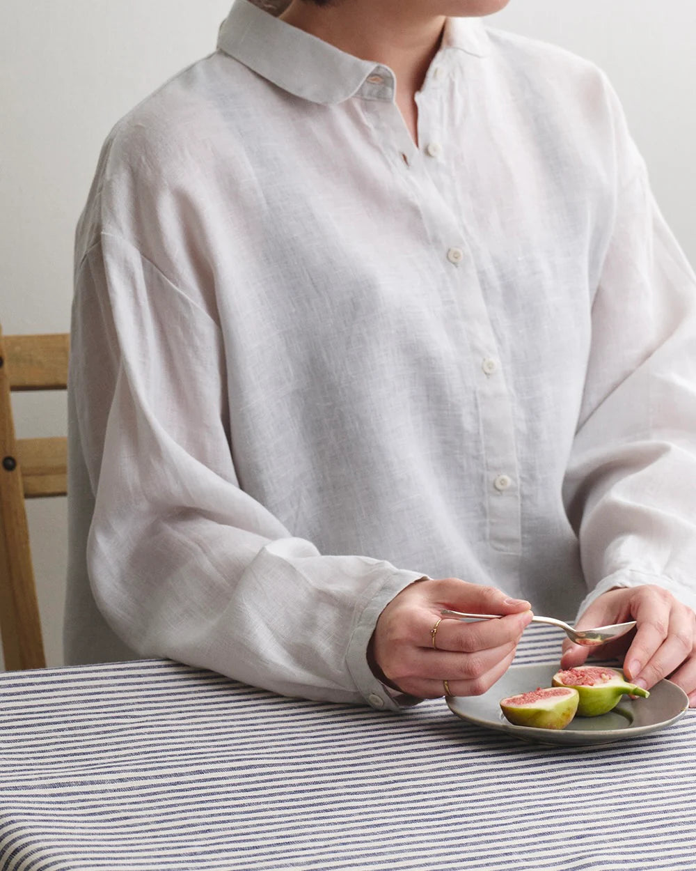 Fog Linen, Blue and Off-White Thin Stripe Linen Tablecloths, - Placewares