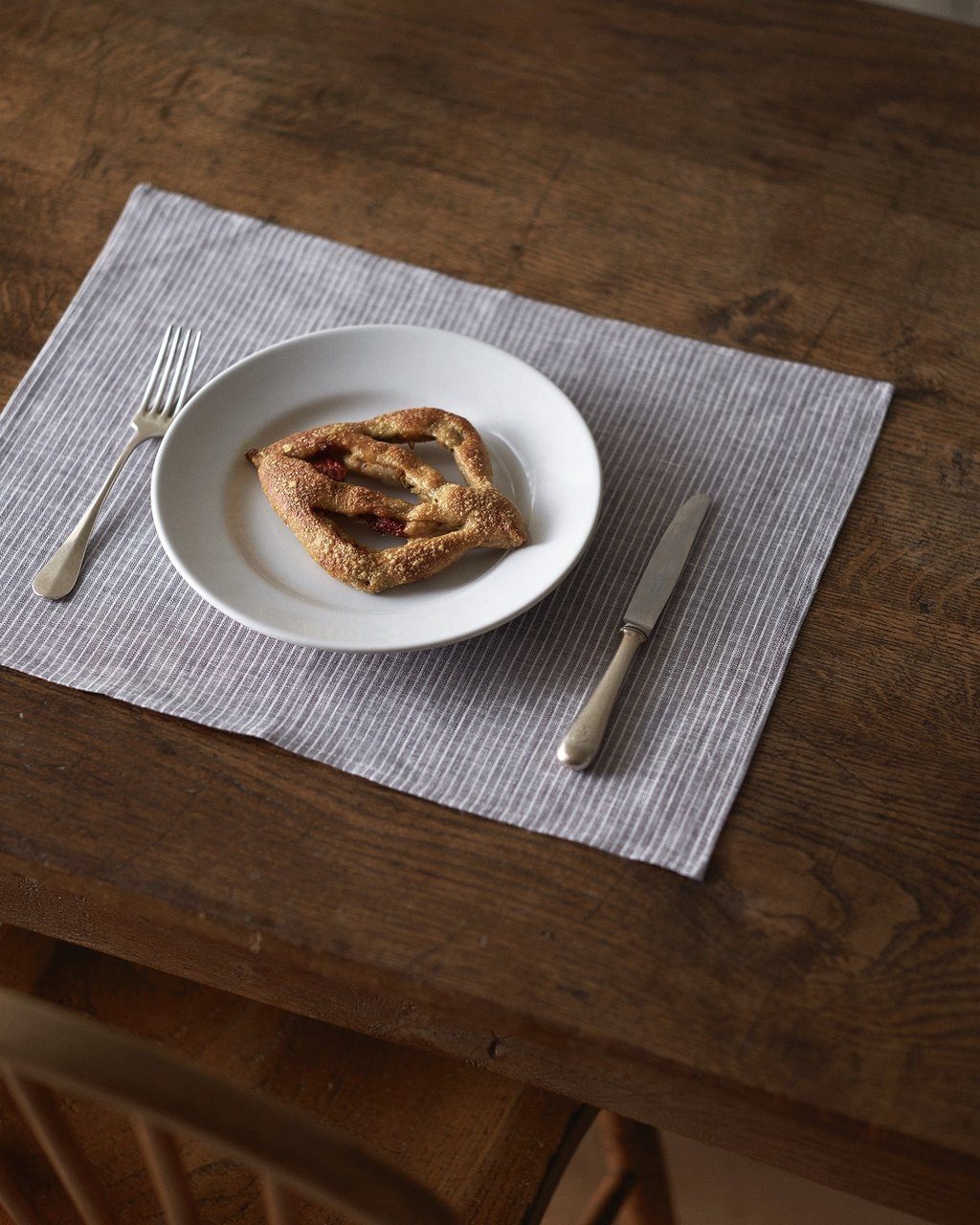 Fog Linen, Japanese Linen Placemat, grey & thin white stripe, - Placewares