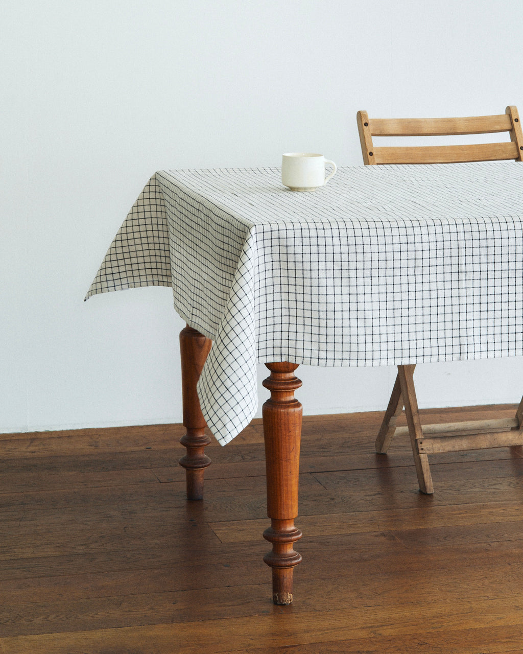 Fog Linen, Ivory and Navy Plaid Linen Tablecloths, Navy and Ivory / Small- Placewares