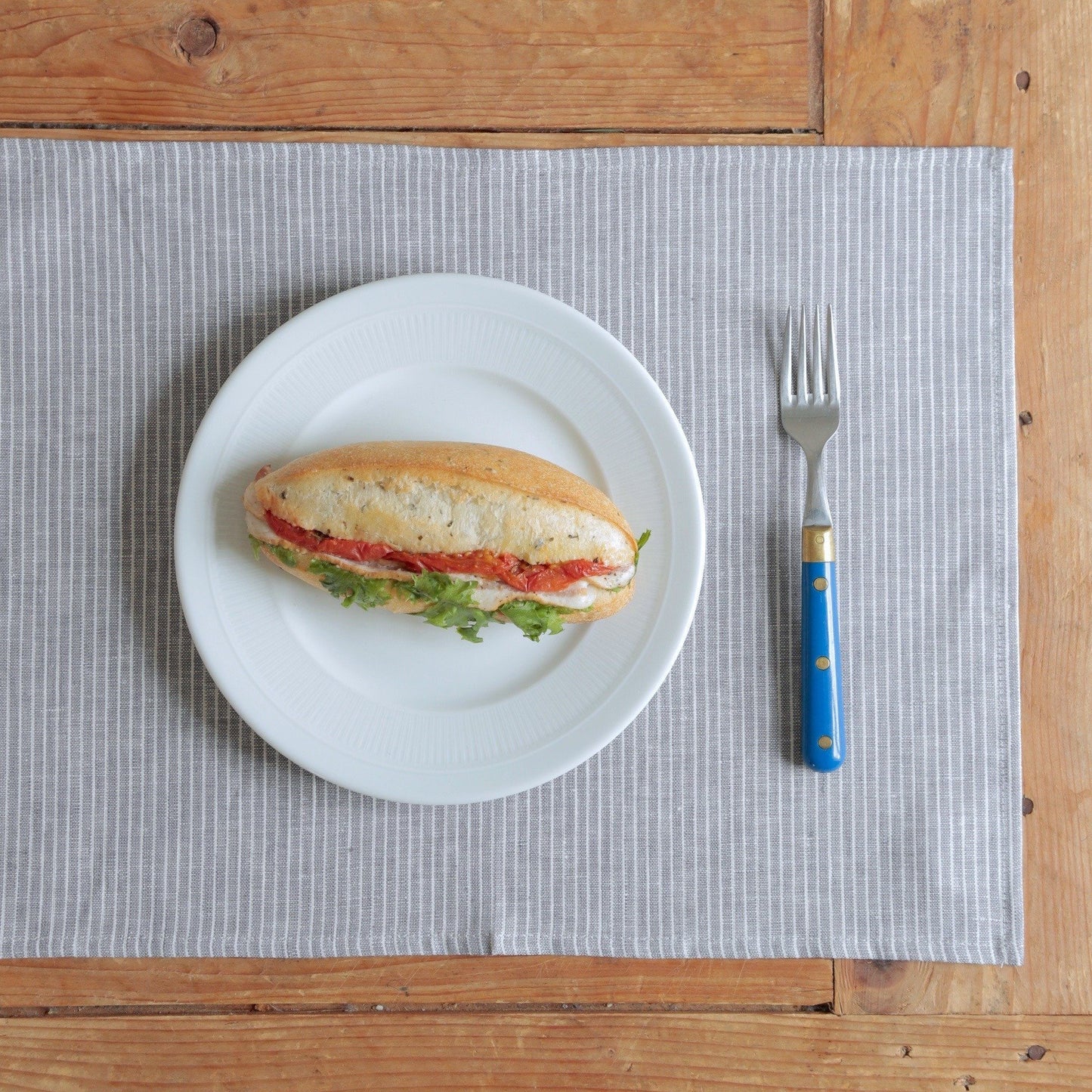 Fog Linen, Japanese Linen Placemat, grey & thin white stripe, - Placewares