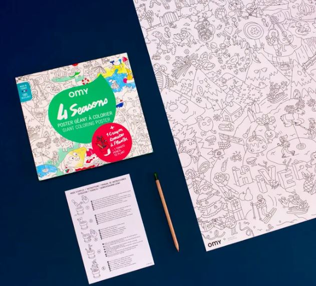 4 Season Giant Coloring Poster with Tomato Seeds Pencil, For Kids, Placewares, 