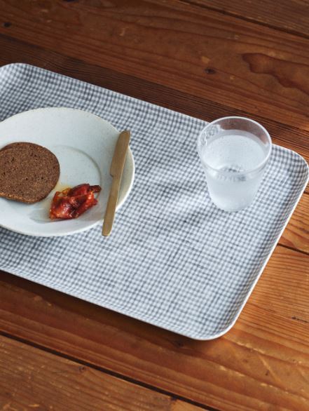 Fog Linen, Japanese Linen Coated Tray, gray houndstooth - assorted sizes, Large- Placewares